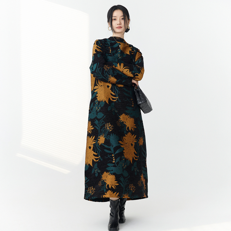 设计师独家订制 2025早秋花色袍子连衣裙原创气质优雅复古长裙女