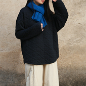 极简气质文艺秋冬夹棉保暖上衣女棉服宽松大码 显瘦纯棉卫衣黑白色