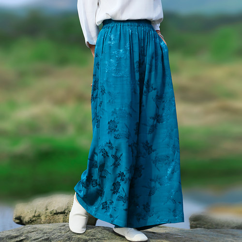 高级蓝天丝提花夏款阔腿裤
