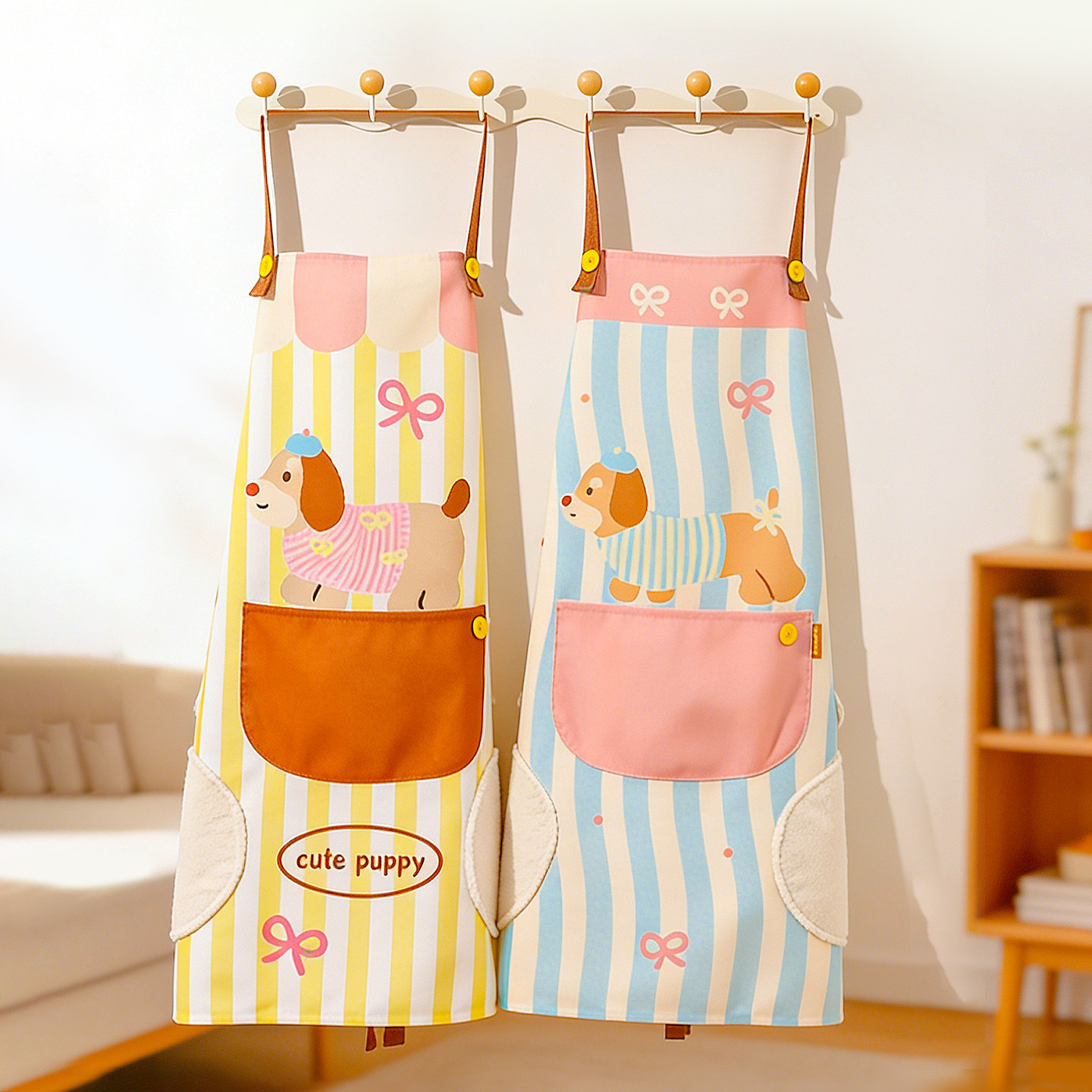 川岛屋可爱可擦手围裙厨房家用2026新款防水防油做饭围裙女高颜值