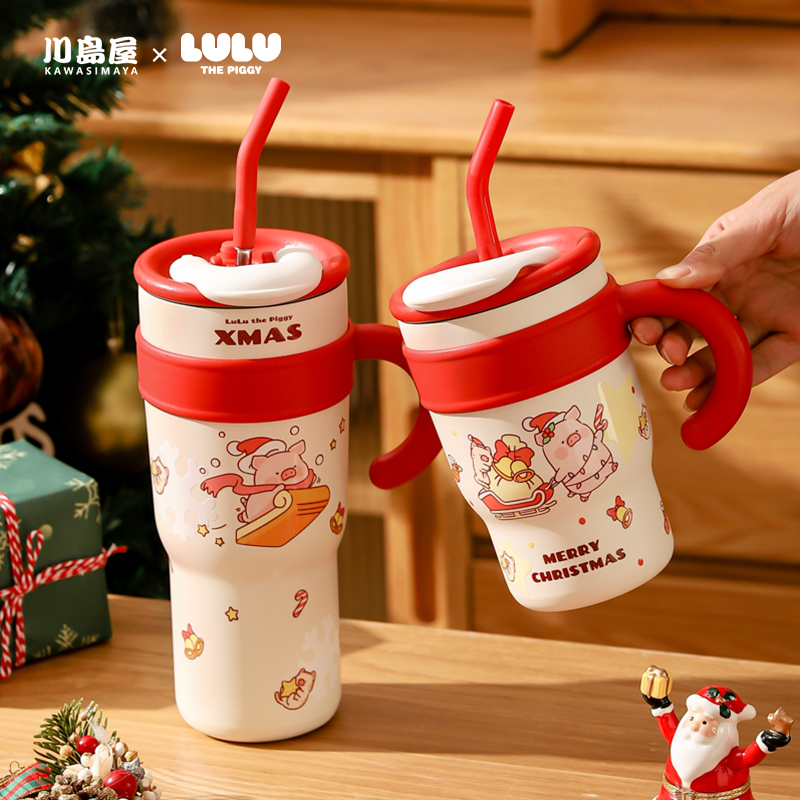 川岛屋&lulu猪联名 巨无霸保温杯大容量杯子可爱吸管水杯女冰霸杯