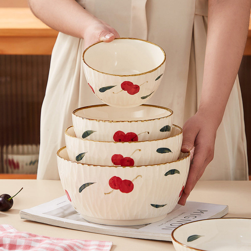 川岛屋樱桃碗家用2025新款高颜值陶瓷饭碗汤碗盘子特别好看的餐具