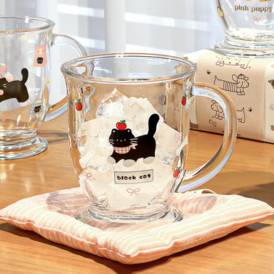川岛屋原创高脚玻璃杯带把手水杯
