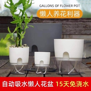 懒人自动吸水花盆塑料简约仿陶瓷绿萝箩多肉室内水培花盆盆栽储水