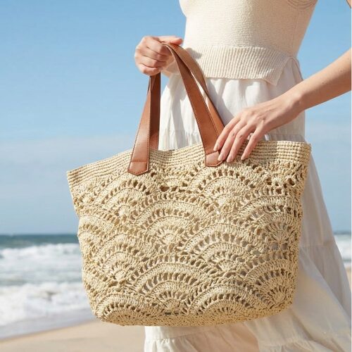 2026新款镂空草编包女时尚手工编织包大容量手提托特包度假沙滩包