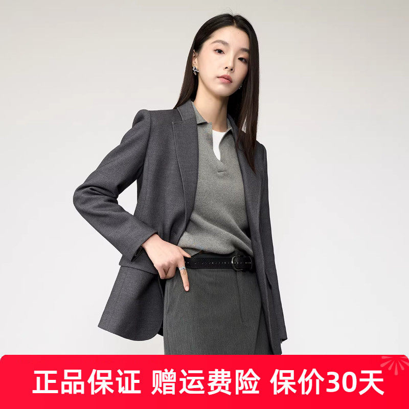 娅丽达高级感通勤羊毛西装外套女2025秋冬新款高智精英灰色西服