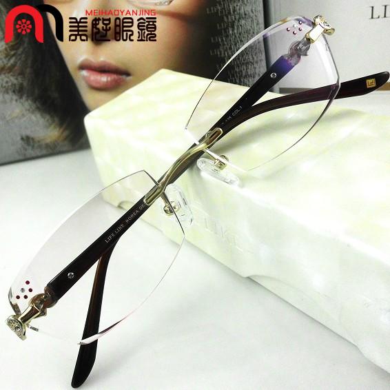 无框切边镶钻彩色近视眼镜