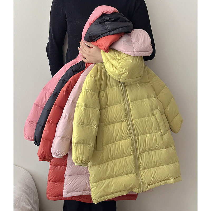 秋冬新款儿童连帽羽绒服中长款保暖糖果色白鸭绒外套一件代发外贸