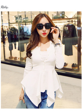 性感长袖t恤女春秋新款小众设计感遮肚子显瘦洋气上衣时髦打底衫