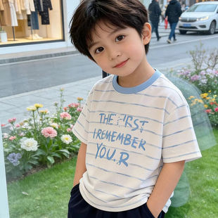 男童短袖t恤2026新款纯棉痞帅风夏季儿童洋气上衣宝宝T恤半袖套装