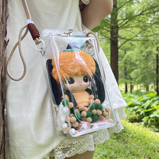 Dimoo迪士尼系列搪胶保护套棉花娃娃痛包18cm透明防尘pvc遛娃包