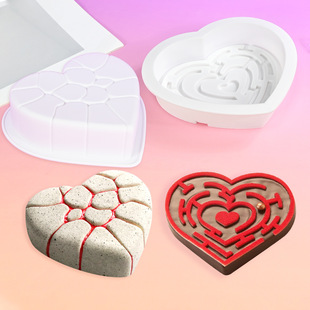 情人节裂纹爱心法式慕斯模 裂缝心形巧克力蛋糕模具diy烘焙工具