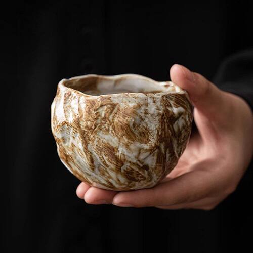 奶油风志野烧主人杯大号日式建盏茶杯窑变陶瓷功夫单杯茶碗复古