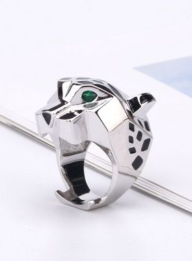 新款滴胶豹头戒指欧美个性霸气流行豹子头戒指男女豹纹情侣戒指