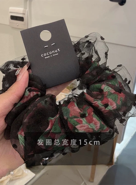 HTZS跨境浪漫干枯红玫瑰花黑色欧根纱蕾丝发圈碎花圈头绳发绳发圈