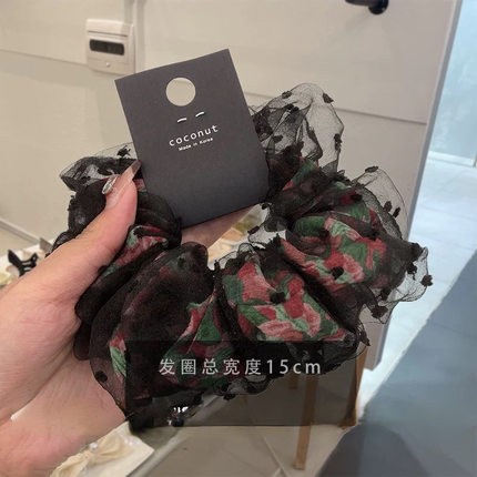 ZHG跨境发圈爆款欧美时尚网纱浪漫双层玫瑰花大肠发圈女皮筋头绳