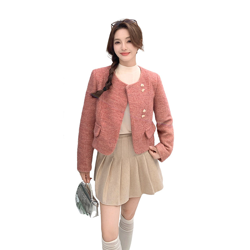 【大货】含20羊毛，不规则小粒扣气质彩呢短款外套1005-P165-K228,女装短外套,2C355