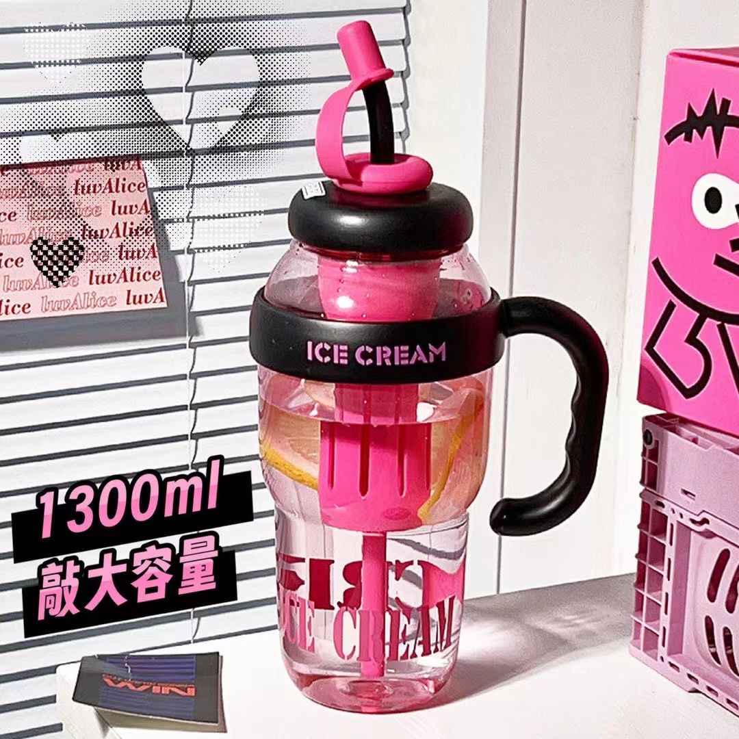 2024新款大容量高颜值夏季塑料杯冰霸杯幸运肚肚杯可爱风带吸管杯