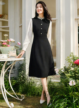 珂莱商场同款25冬新款法式优雅拼接假两件气质连衣裙女 KF12481W0