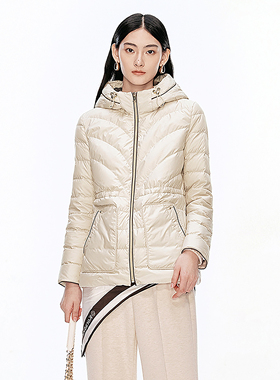 珂莱商场同款25冬新款气质保暖95鹅绒连帽羽绒服外套女 KR01148E1