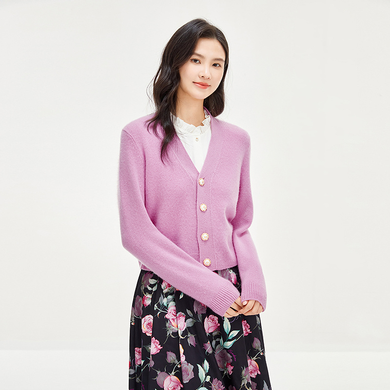 珂莱商场同款26春新减龄羊毛混纺优雅气质V领针织衫女 KI00781D1