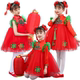 元 旦幼儿童蓬蓬纱裙中国红喜庆演出服开门红灯笼梦娃舞蹈女表演服