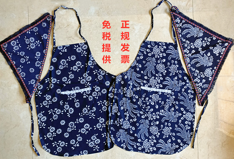 民族风蓝花布围裙农家乐演出采茶