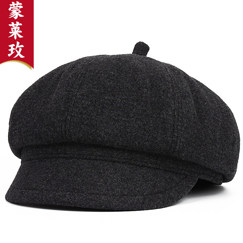 简约羊毛混纺男士八角帽子