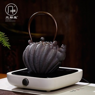铸铁无涂层手工烧水壶煮水器茶具大铁瓶S28003 三勤堂珍珠蚌铁壶