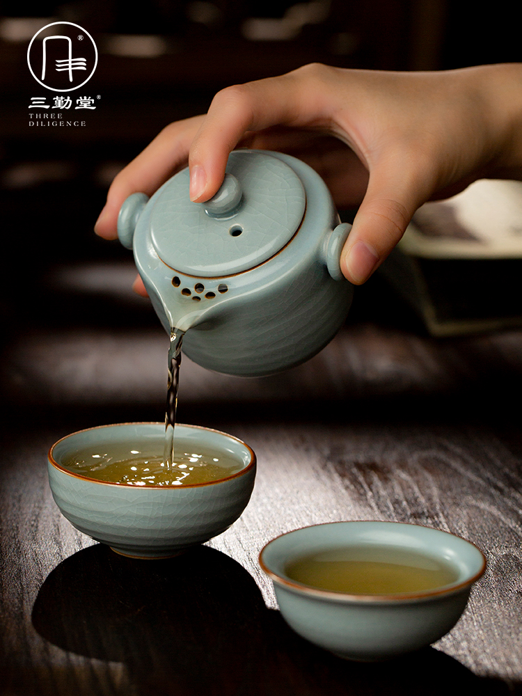 汝窑茶具旅行茶具功夫套装手抓壶景德镇陶瓷户外便携快客杯