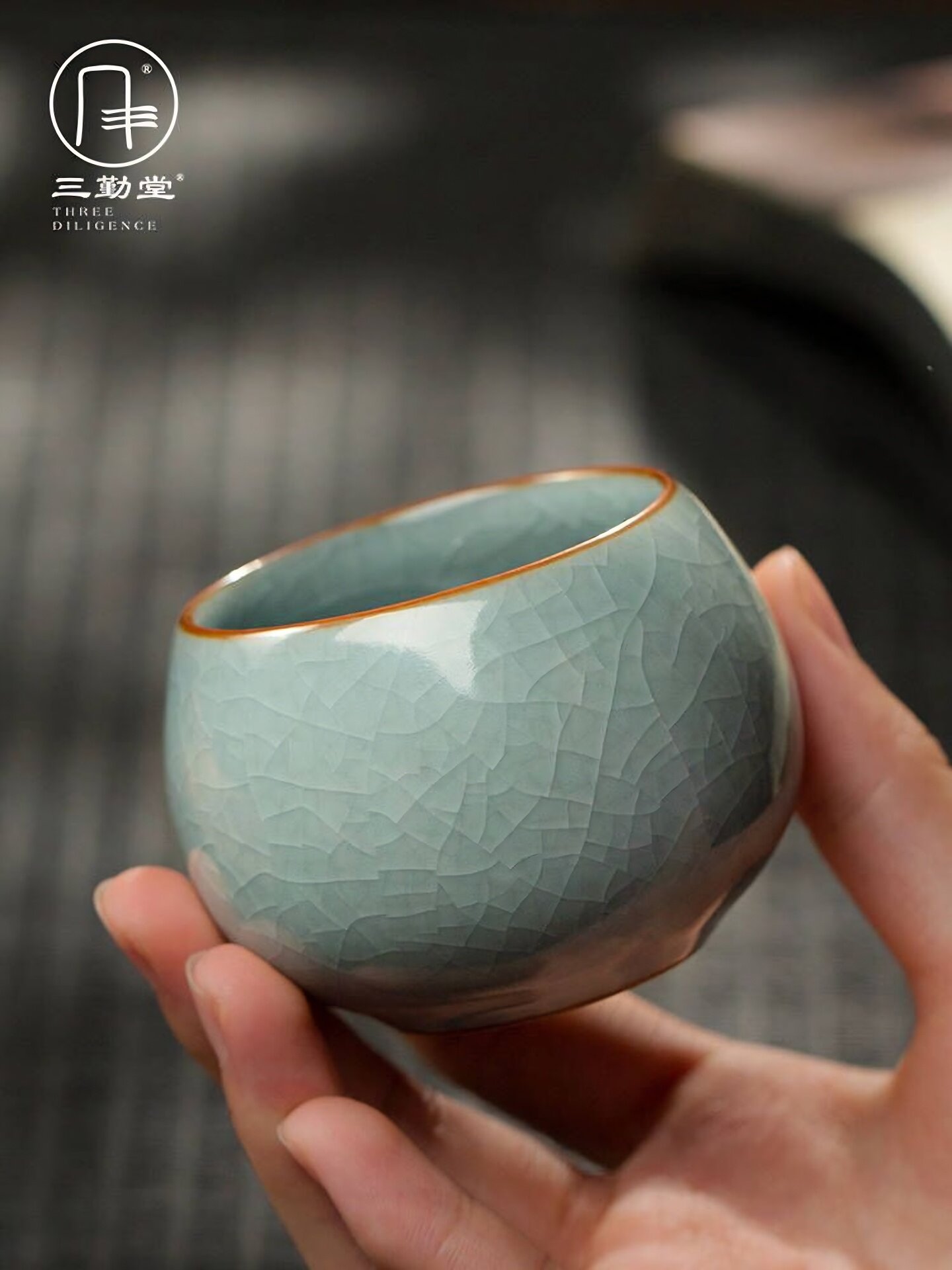 三秦堂汝窑开片茶杯陶艺大师杯女单杯景德镇功夫茶杯罗汉杯