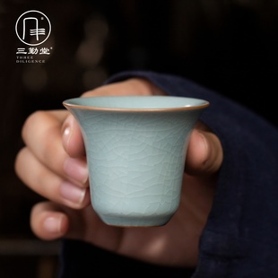 三勤堂主人杯天青汝窑品茗杯单杯开片可养功夫茶盏喝茶专用美人杯