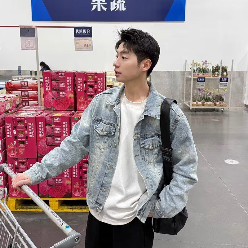 男装水洗浅色牛仔外套休闲牛仔衣韩版潮流上衣夹克Q013P60，男装工装外套，电商D256-2(原A064-2)