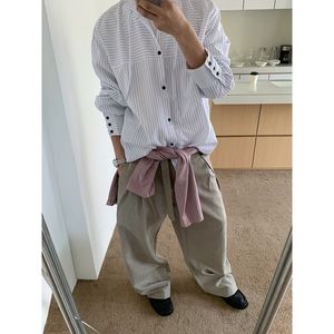美式简约拼色条纹长袖衬衫男女高级感宽松百搭开衫衬衣NB73P45图片