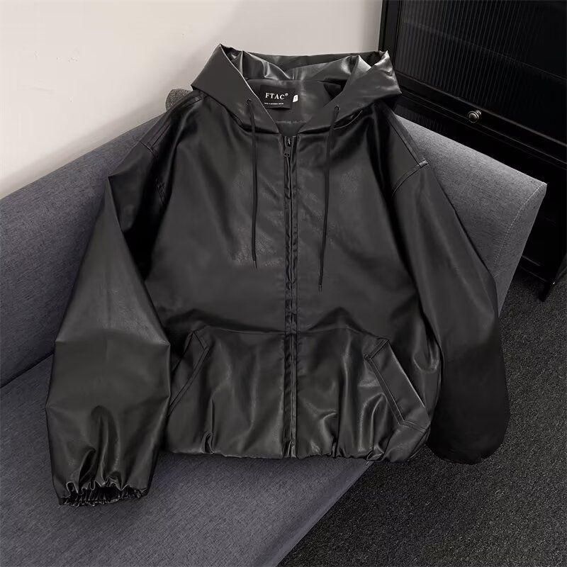 秋季美式街头PU皮机车风连帽皮衣情侣上衣潮夹克外套NB29P70,男装皮衣,电商D256-2(原A064-2)