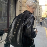 原创超帅银金属骨骼皮衣立领短款机车外套潮夹克炸街nb83p100，男装皮衣，电商D256-2(原A064-2)