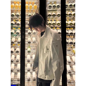 美式复古高街白色皮衣外套小众高级感短款机车服夹克潮SK22P85图片