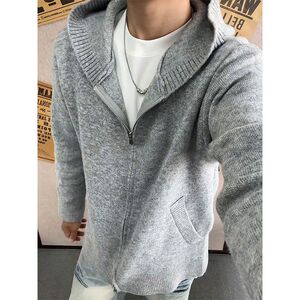 慵懒风双拉链针织连帽开衫卫衣美式复古软糯毛衣外套NB228 P45特图片