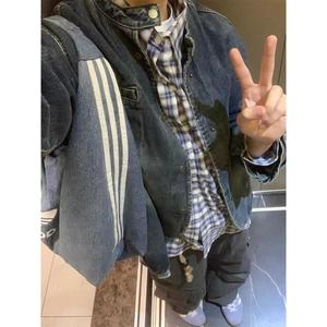 美式复古水洗毛边圆领牛仔外套新款高级感宽松夹克上衣S12 P65，男装衬衫，电商D256-2(原A064-2)