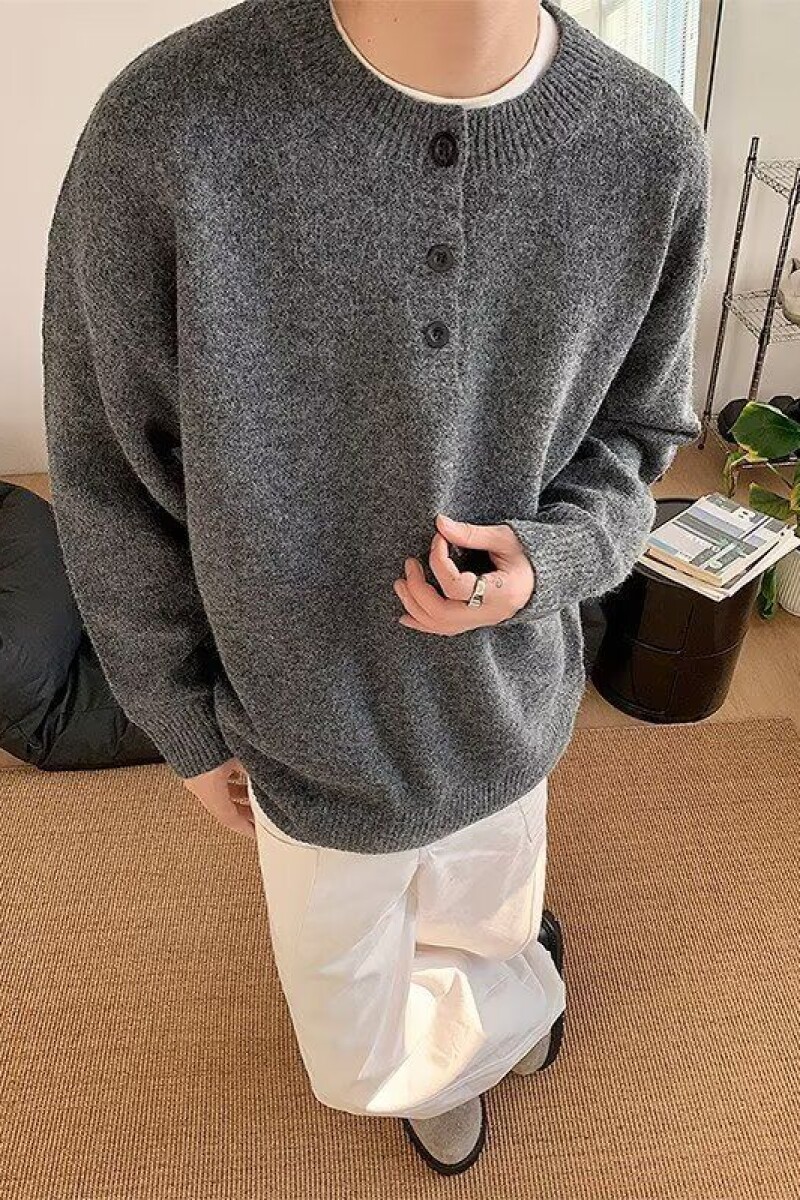 现货2万圆领灰色亨利领毛衣外套男针织衫上衣套头LF527p45加绒60,男装针织衫/毛衣,电商D256-2(原A064-2)