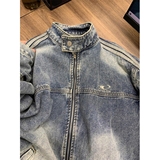侧边条纹牛仔外套男秋款美式复古高级感欧美潮牌条纹立领J43P75，男装工装外套，电商D256-2(原A064-2)
