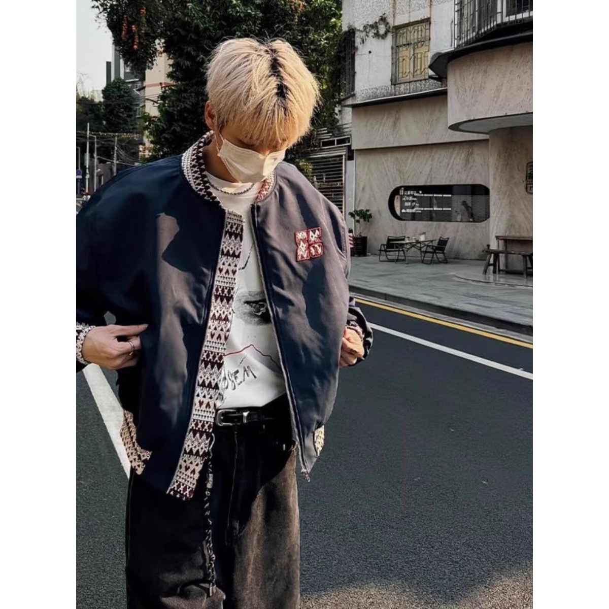 设计感拼接棒球服外套情侣加厚复古提花小众ins男女棉衣J623P65，男装棉衣，电商D256-2(原A064-2)