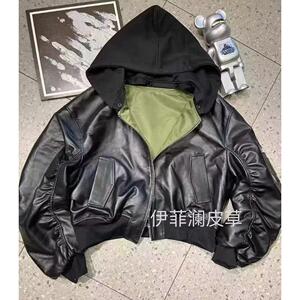 皮衣bomber双层假两件连帽外套飞行员夹克皮质棉服ma1潮NB52 P90图片