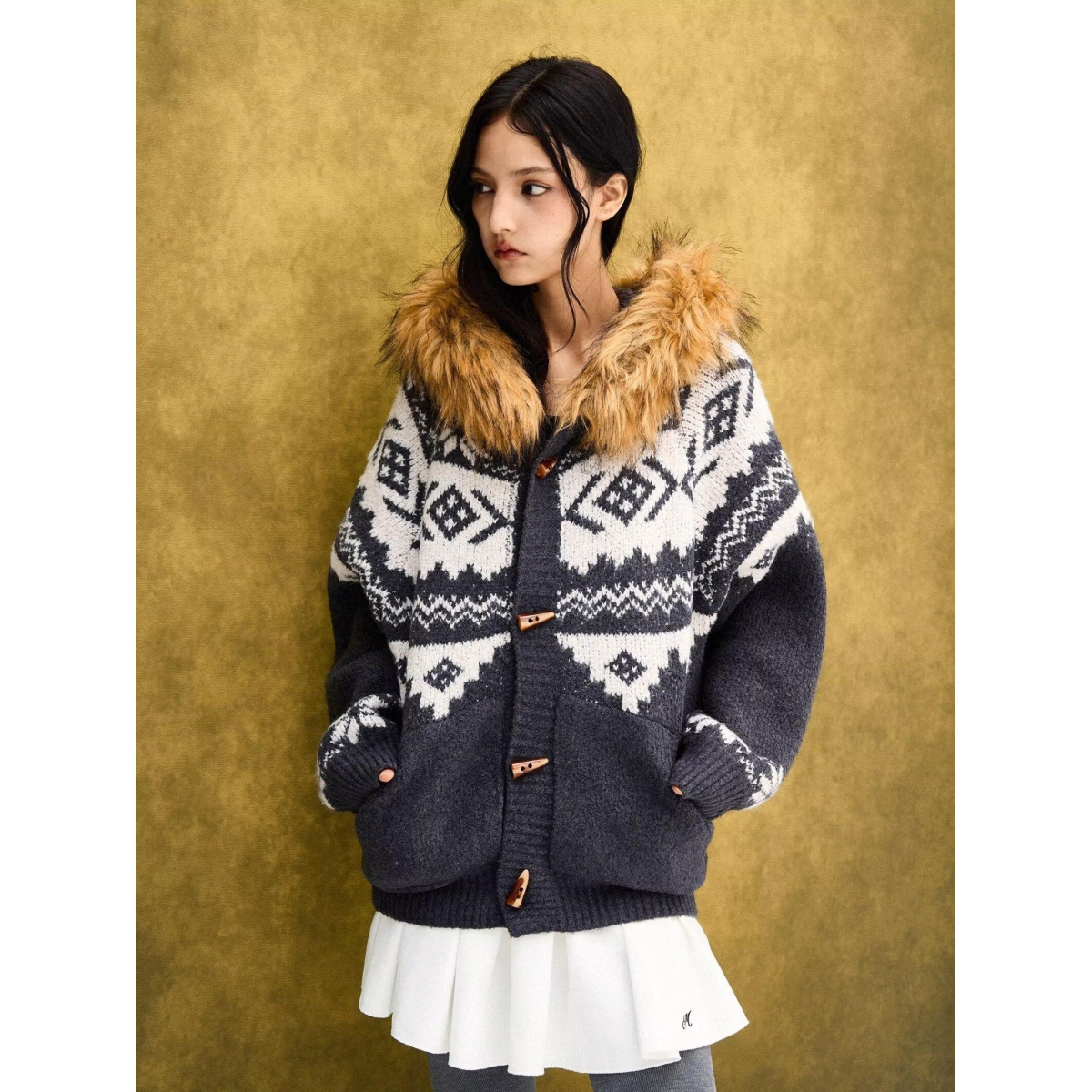 可拆卸毛领费尔岛毛衣外套男女秋季加厚情侣针织NB310P65，男装针织衫/毛衣，电商D256-2(原A064-2)