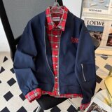 美式复古拼接格子牛仔外套街头短款修身时尚工装夹克男NB95P55，男装工装外套，电商D256-2(原A064-2)