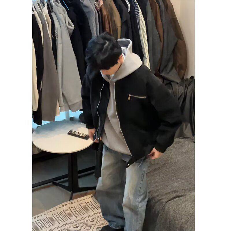 皮衣秋痞帅外套高街潮牌港风日系风韩版潮流宽松夹克B152P75,男装夹克,电商D256-2(原A064-2)