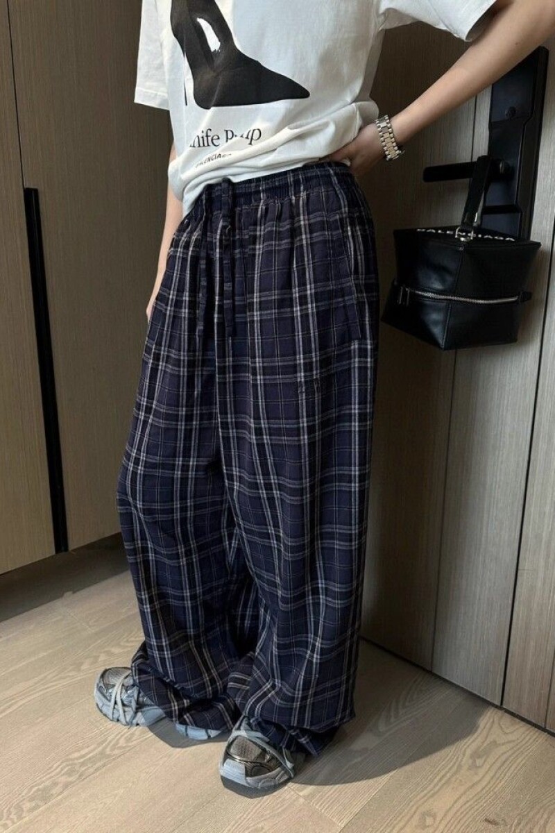 美拉德咖色格子裤秋美式复古慵懒风宽松显瘦阔腿裤子N231 P40图片