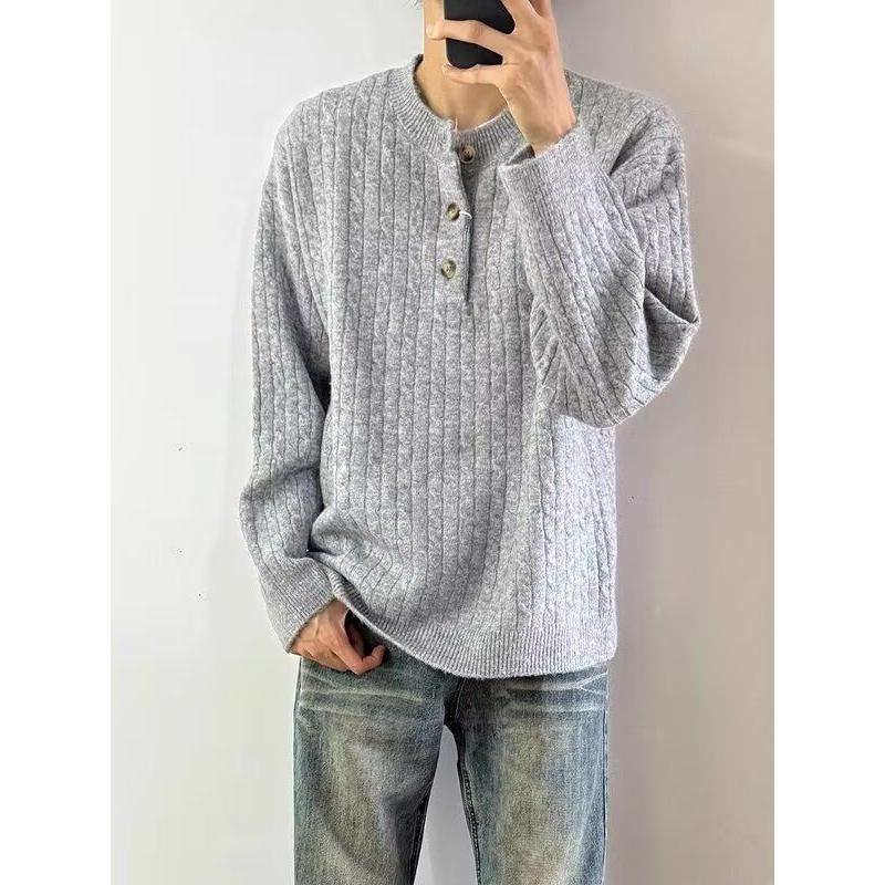 灰色亨利领美式高街毛衣慵懒风内搭打底针织衫NB309P50，男装T恤，电商D256-2(原A064-2)