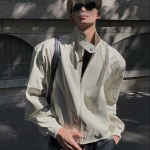 小众设计感pu皮立领垫肩机车服夹克冬潮流宽松百搭外套NB244 p70图片