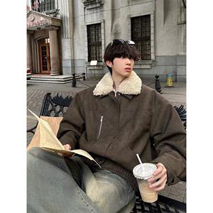 冬季复古毛领夹棉外套男加厚保暖美拉德皮衣机车服棉衣NB270 P100图片